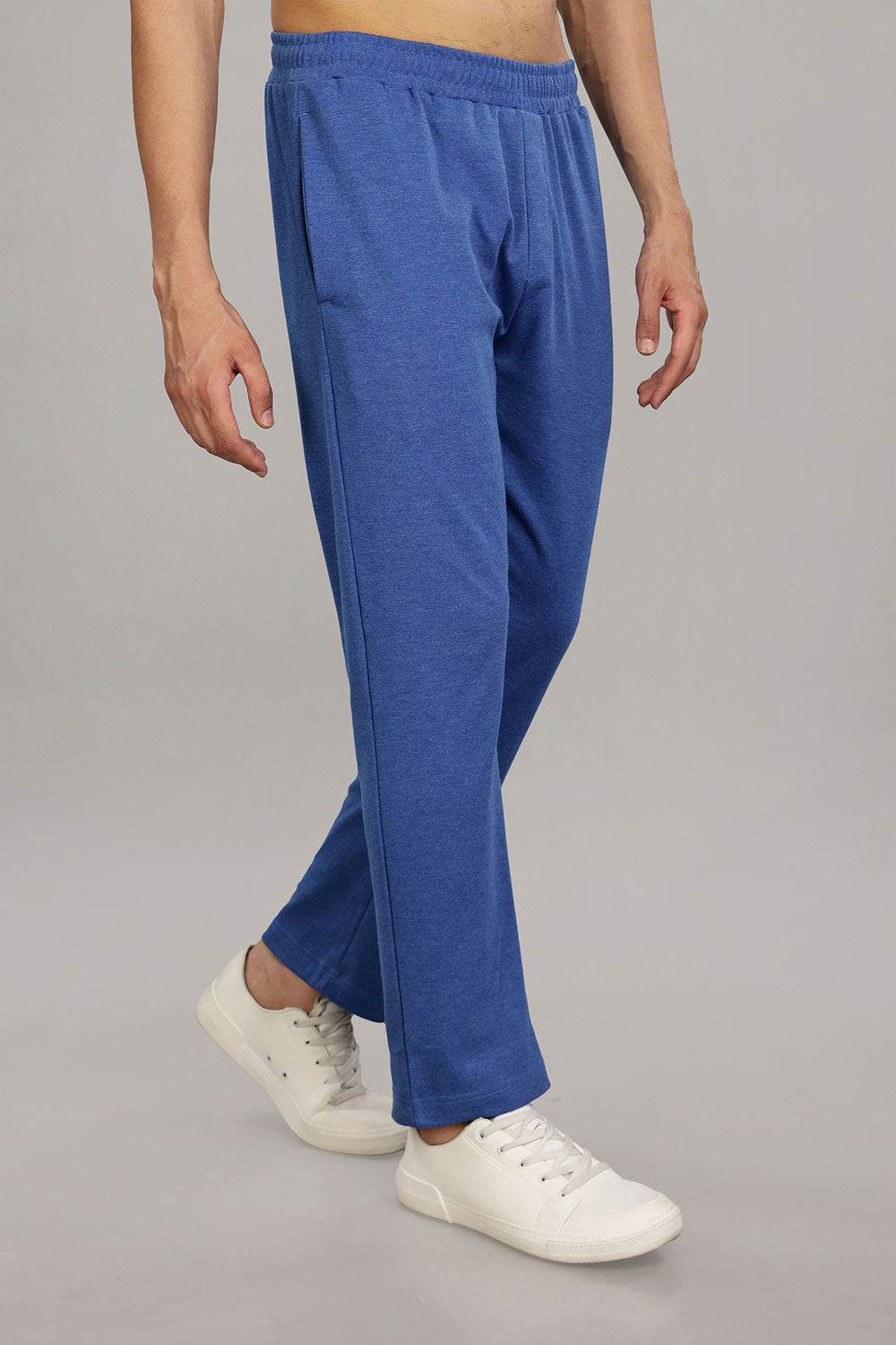 Enhance Men's Cotton Blend Knitted Track Pants with Zipper Pocket and Drawstring – Daily Wear & Sleepwear - Blue - T103 - Naidu Hall Family Store