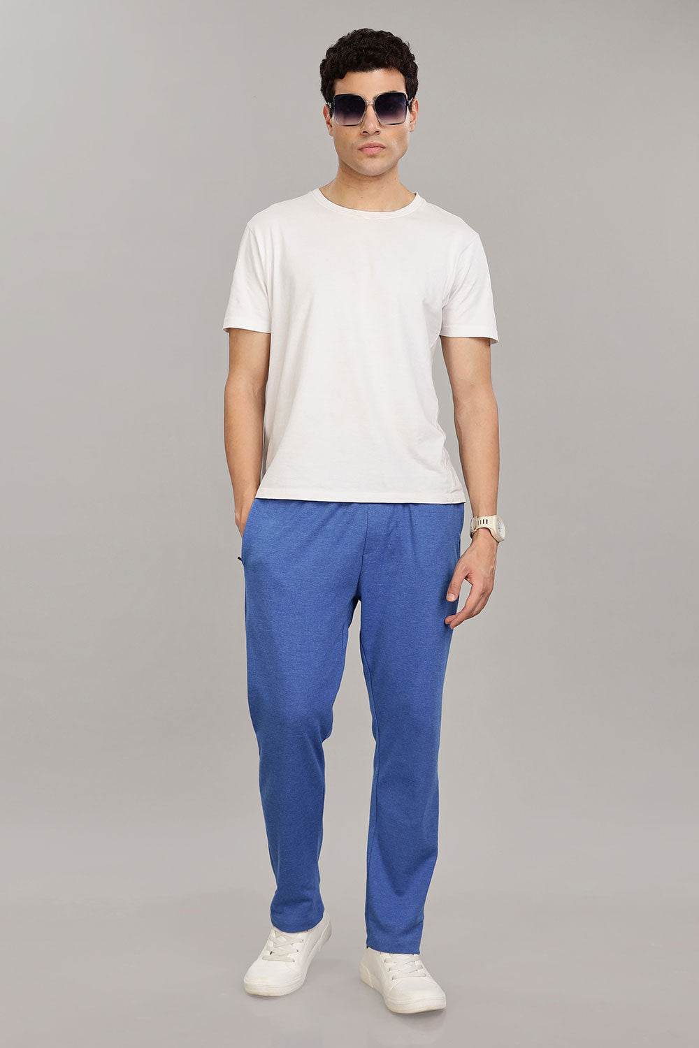 Enhance Men's Cotton Blend Knitted Track Pants with Zipper Pocket and Drawstring – Daily Wear & Sleepwear - Blue - T103 - Naidu Hall Family Store