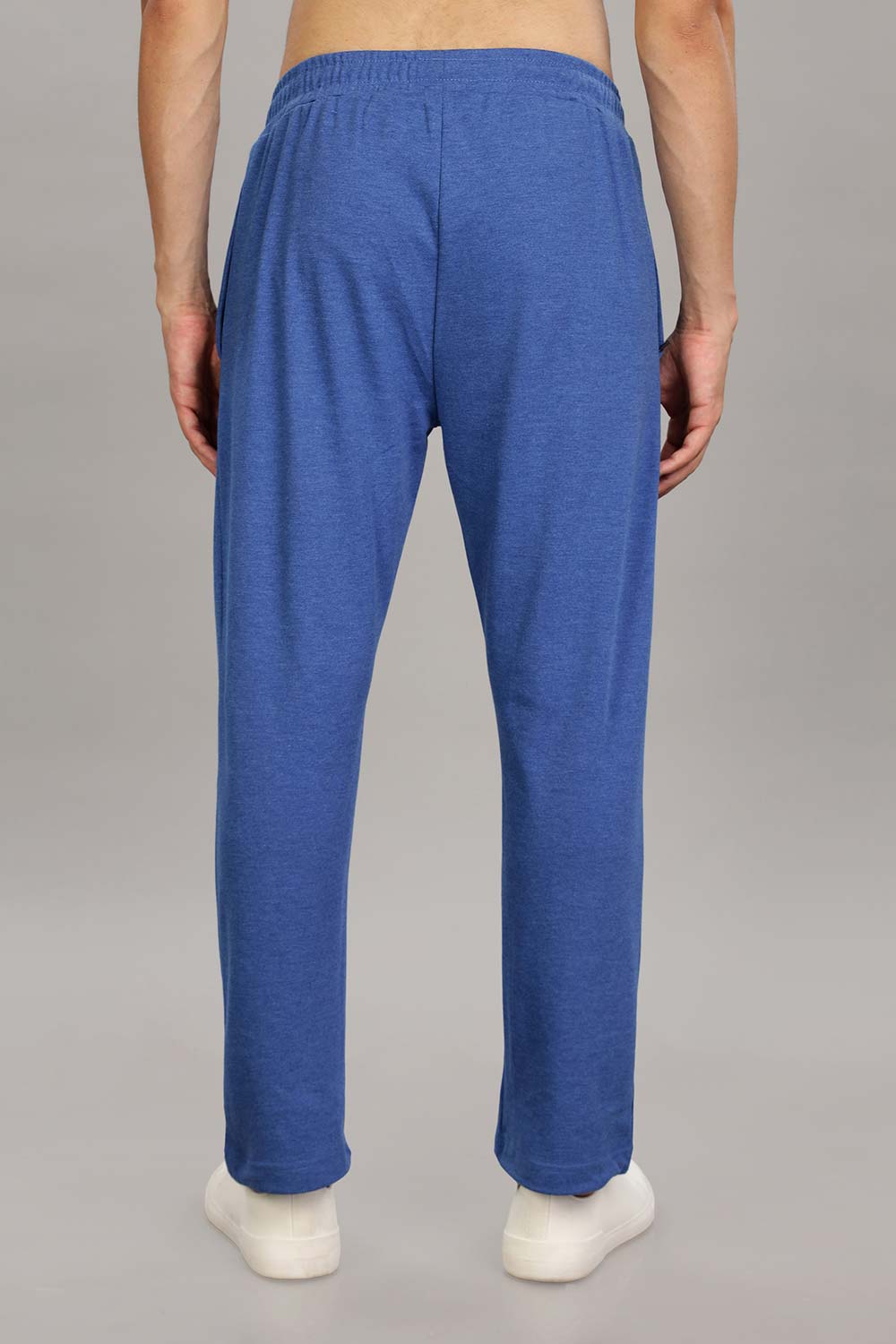 Enhance Men's Cotton Blend Knitted Track Pants with Zipper Pocket and Drawstring Daily Wear & Sleepwear - Blue Melange - TP03