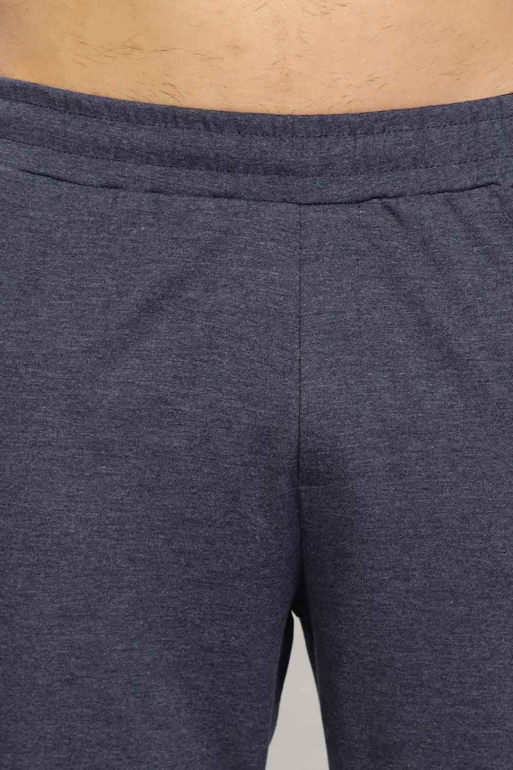 Enhance Men's Cotton Blend Knitted Track Pants with Zipper Pocket and Drawstring Daily Wear & Sleepwear - Navy Blue Melange- TP02