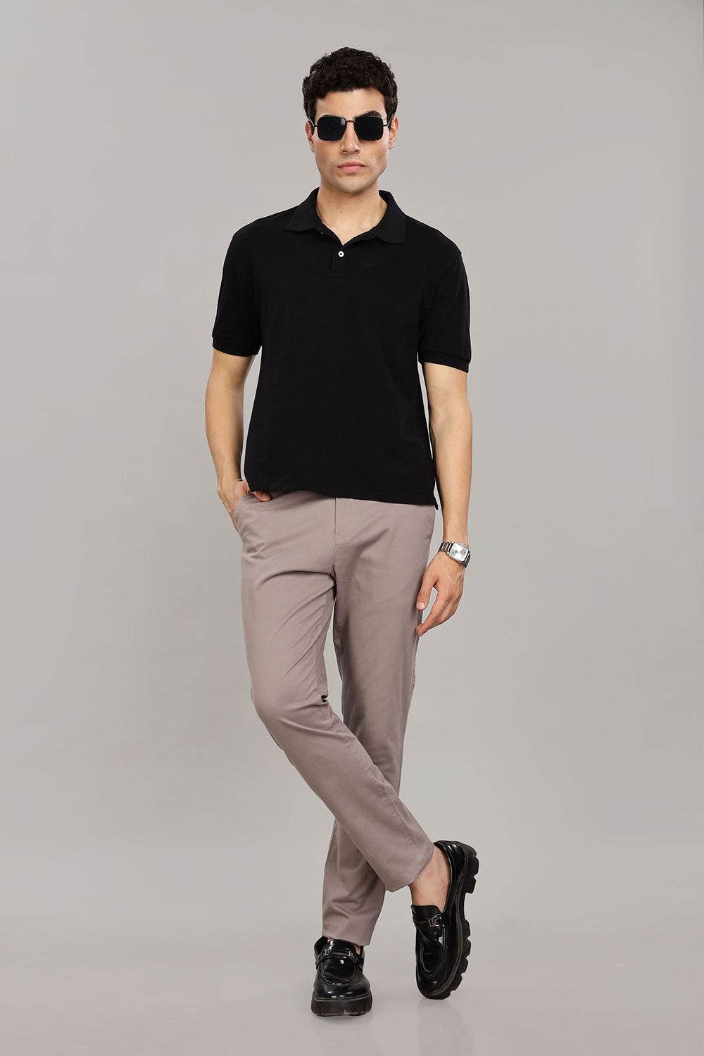 Enhance Men's Grey Cotton Stretch Trousers with Zipper Fly and Side Pockets – Office to Casual Wear - Grey - R405 - Naidu Hall Family Store
