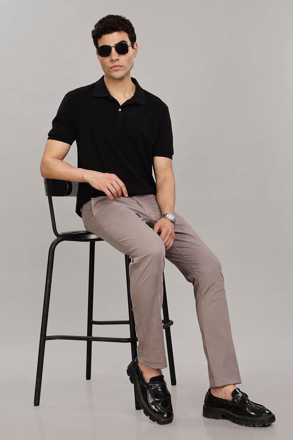 Enhance Men's Grey Cotton Stretch Trousers with Zipper Fly and Side Pockets – Office to Casual Wear - Grey - R405 - Naidu Hall Family Store