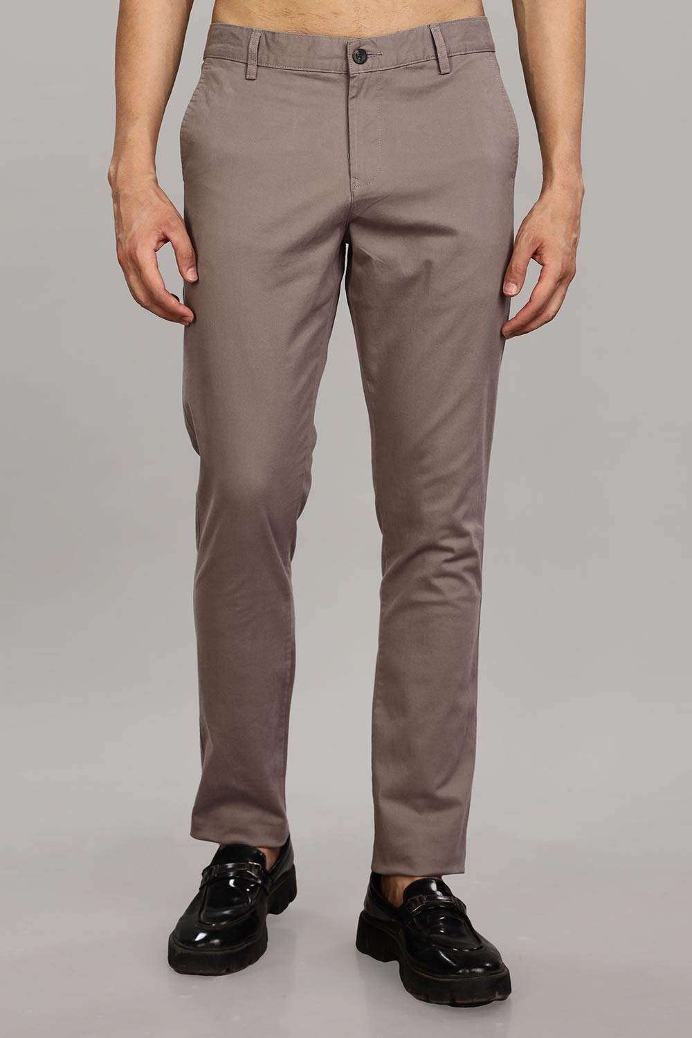 Enhance Men's Grey Cotton Stretch Trousers with Zipper Fly and Side Pockets – Office to Casual Wear - Grey - R405 - Naidu Hall Family Store