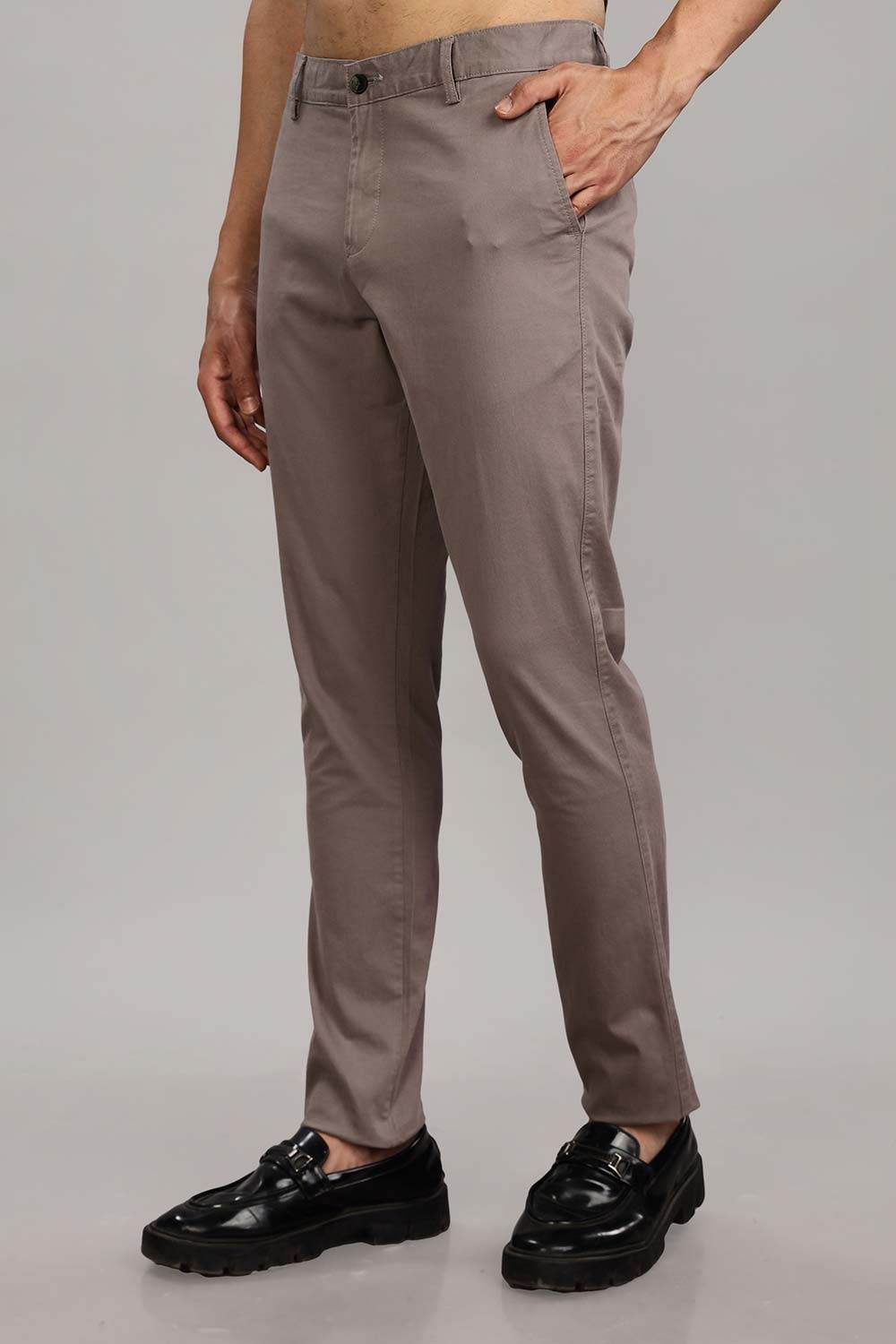 Enhance Men's Grey Cotton Stretch Trousers with Zipper Fly and Side Pockets – Office to Casual Wear - Grey - R405 - Naidu Hall Family Store