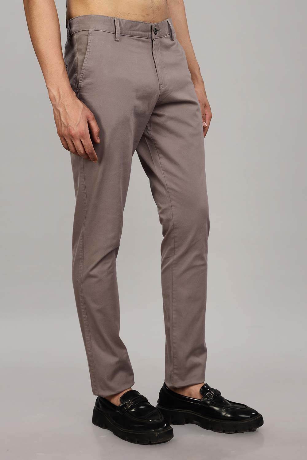 Enhance Men's Grey Cotton Stretch Trousers with Zipper Fly and Side Pockets – Office to Casual Wear - Grey - R405 - Naidu Hall Family Store