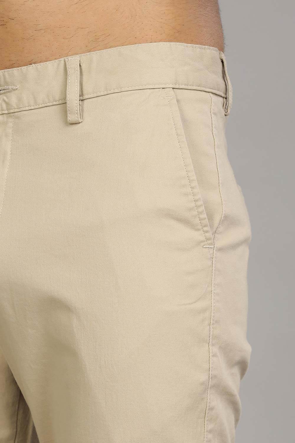 Enhance Men's Grey Cotton Stretch Trousers with Zipper Fly and Side Pockets – Office to Casual Wear - Beige - R407 - Naidu Hall Family Store