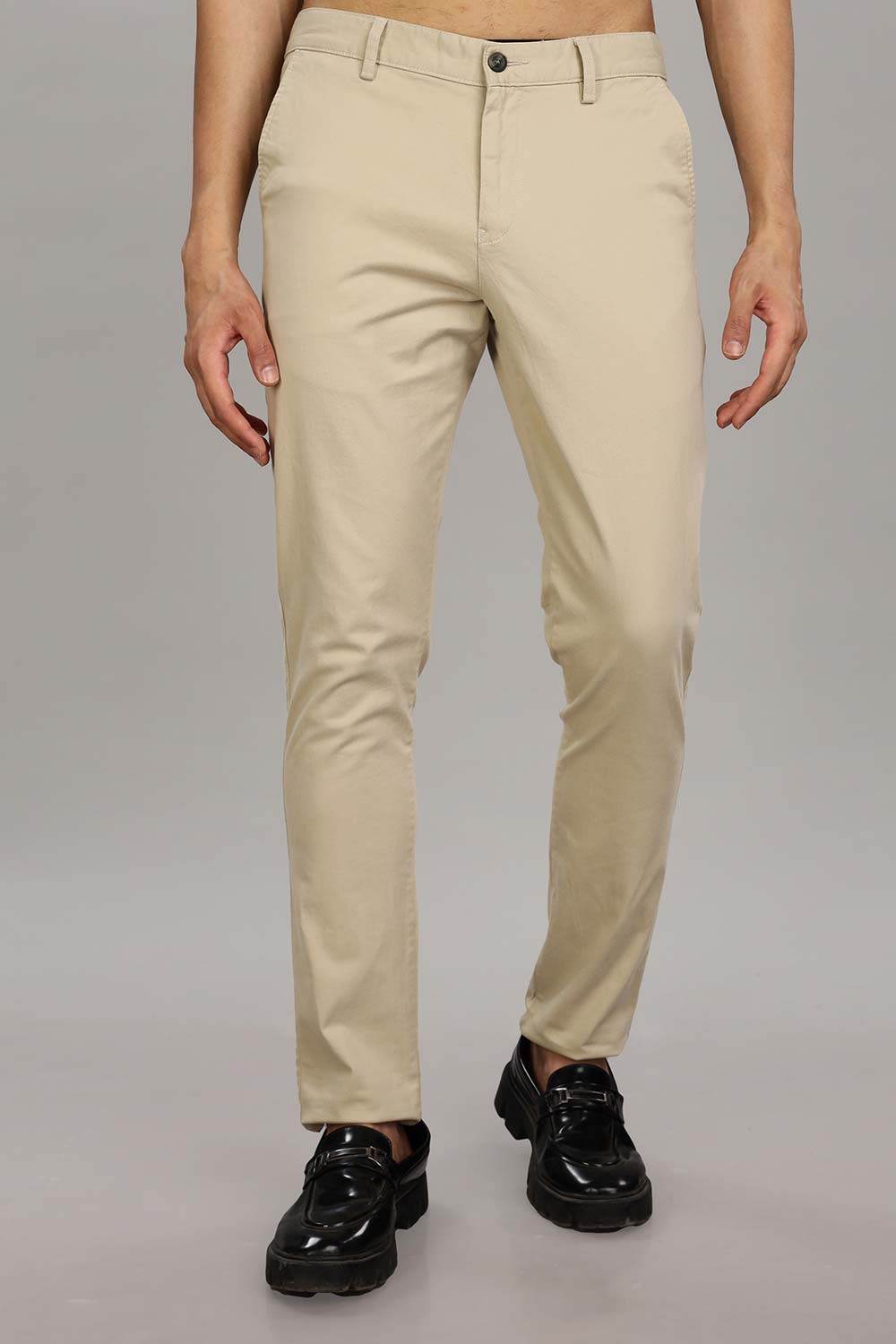 Enhance Men's Grey Cotton Stretch Trousers with Zipper Fly and Side Pockets – Office to Casual Wear - Beige - R407 - Naidu Hall Family Store