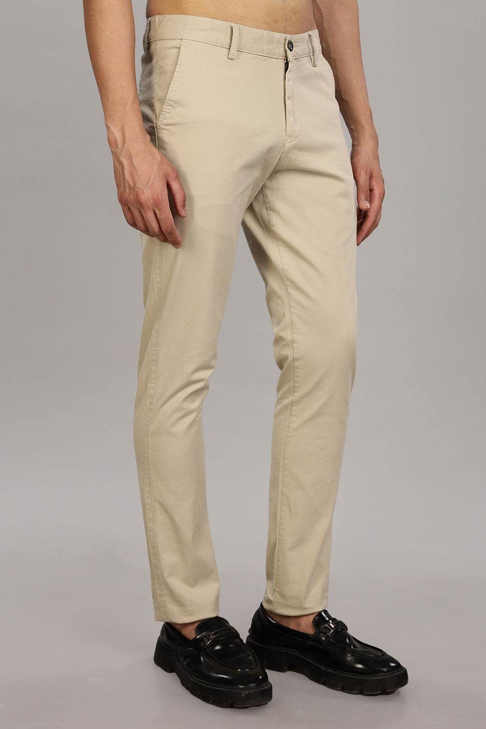 Enhance Men's Grey Cotton Stretch Trousers with Zipper Fly and Side Pockets – Office to Casual Wear - Beige - R407 - Naidu Hall Family Store