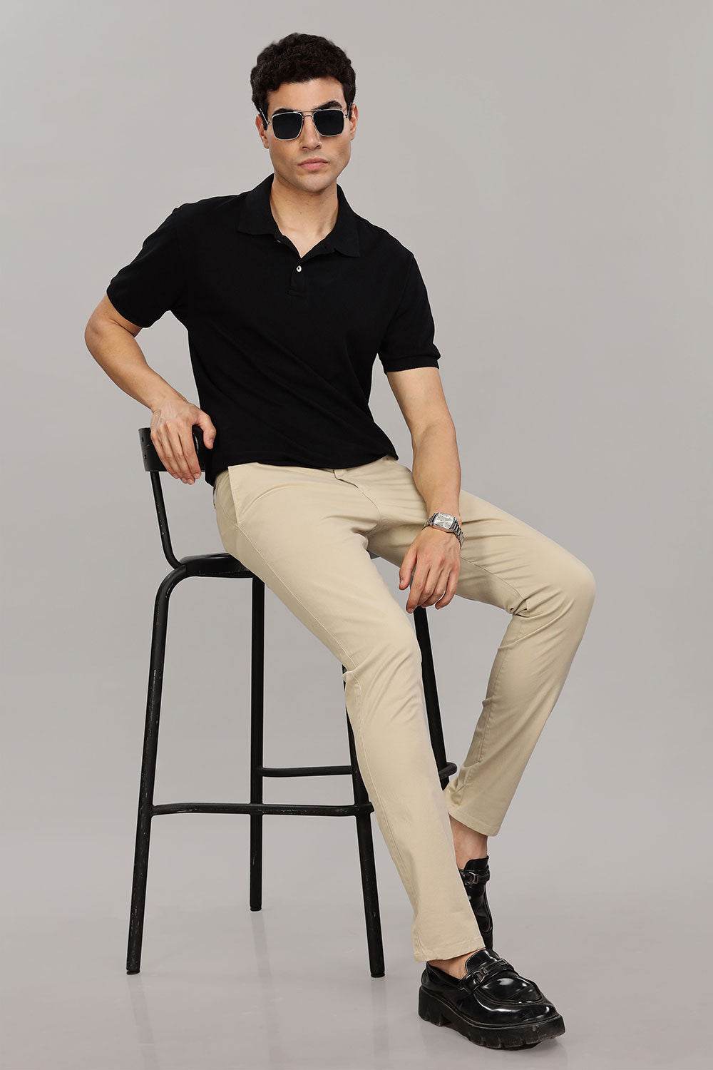 Enhance Men's Grey Cotton Stretch Trousers with Zipper Fly and Side Pockets – Office to Casual Wear - Beige - R407 - Naidu Hall Family Store