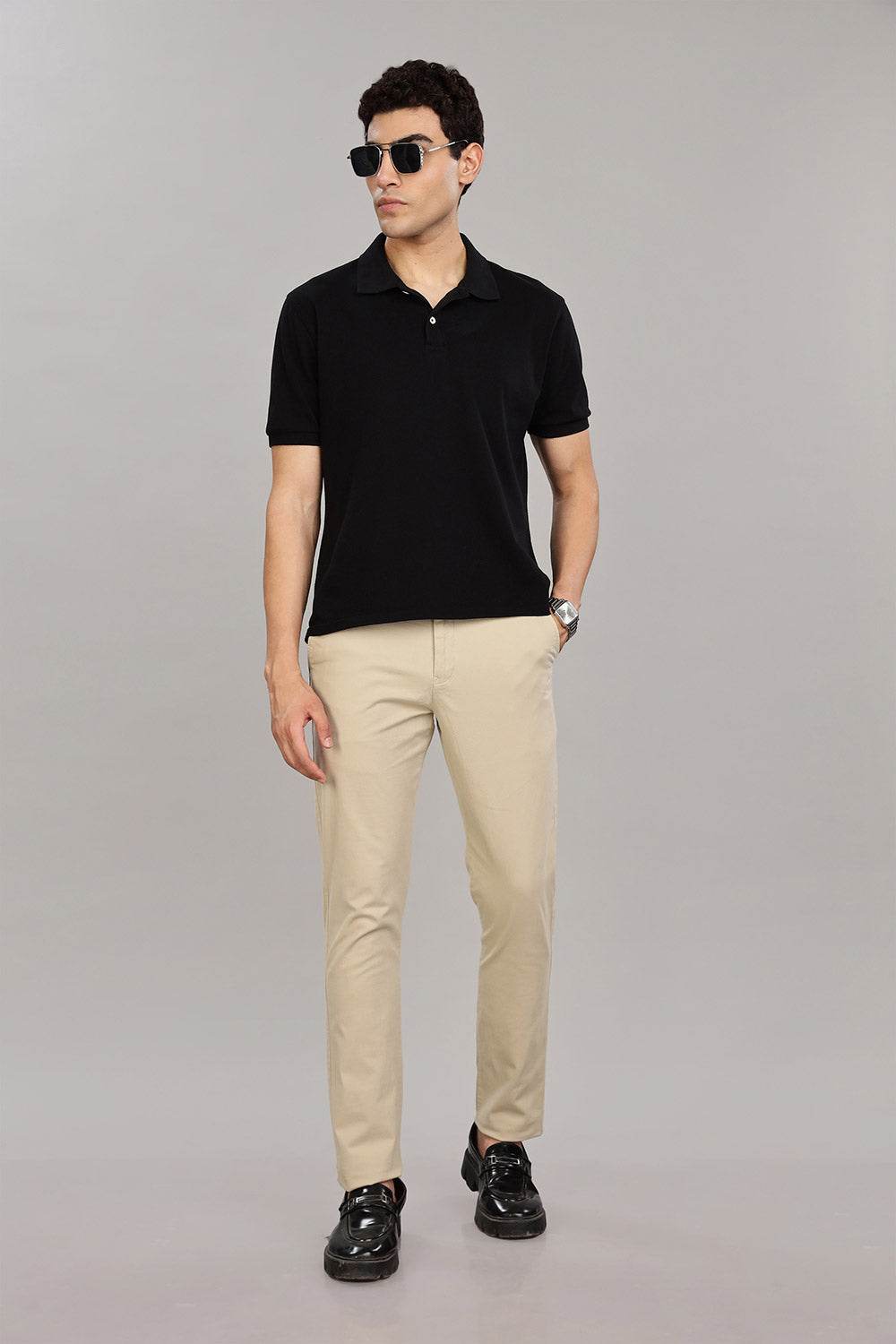 Enhance Men's Grey Cotton Stretch Trousers with Zipper Fly and Side Pockets – Office to Casual Wear - Beige - R407 - Naidu Hall Family Store