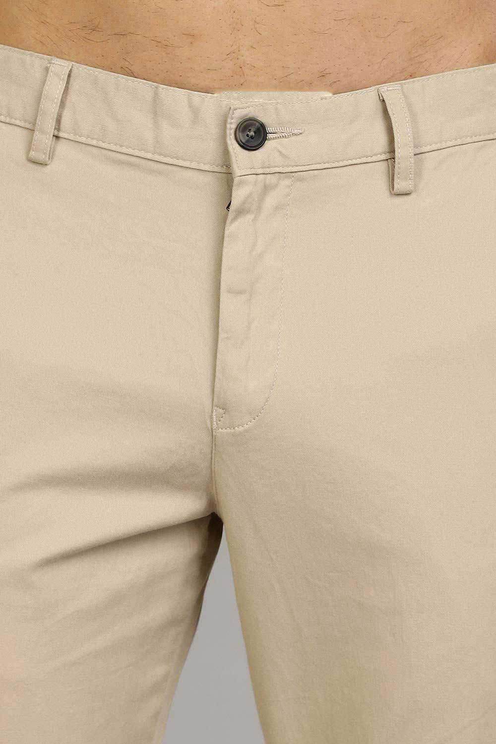Enhance Men's Grey Cotton Stretch Trousers with Zipper Fly and Side Pockets – Office to Casual Wear - Beige - R407 - Naidu Hall Family Store
