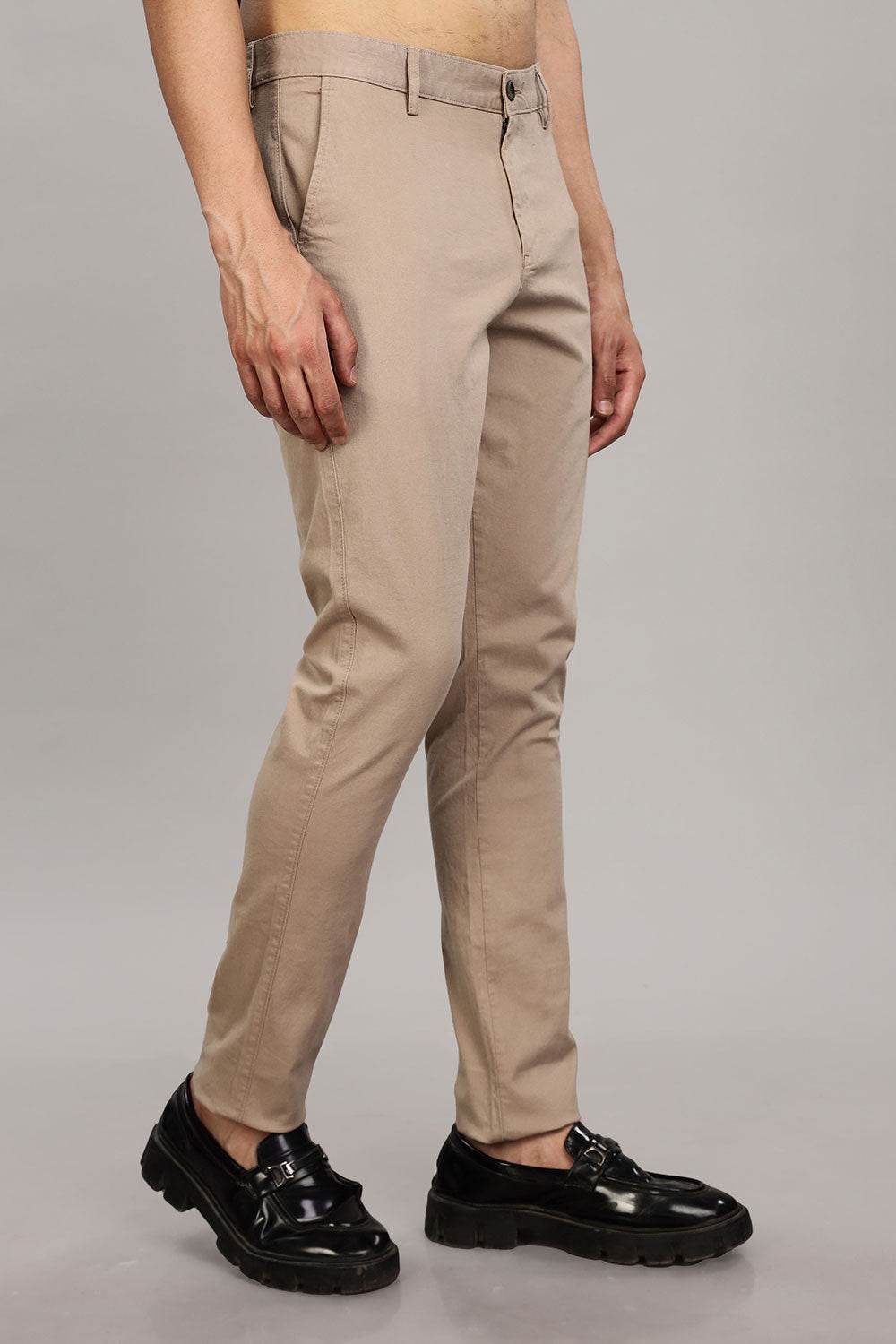 Enhance Men's Grey Cotton Stretch Trousers with Zipper Fly and Side Pockets – Office to Casual Wear - Cream - R406 - Naidu Hall Family Store