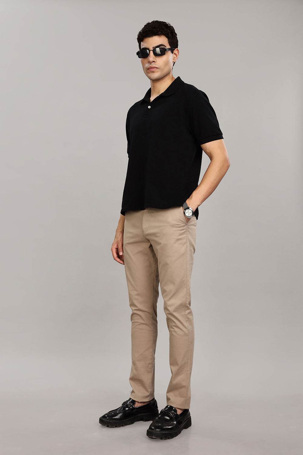 Enhance Men's Grey Cotton Stretch Trousers with Zipper Fly and Side Pockets – Office to Casual Wear - Cream - R406 - Naidu Hall Family Store