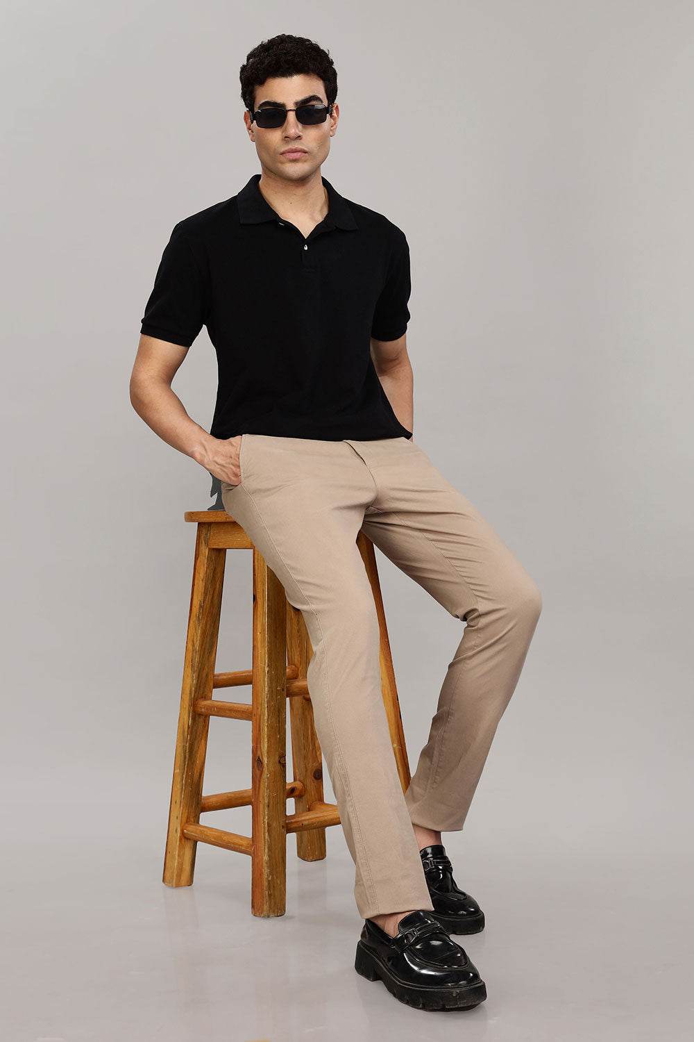 Enhance Men's Grey Cotton Stretch Trousers with Zipper Fly and Side Pockets – Office to Casual Wear - Cream - R406 - Naidu Hall Family Store