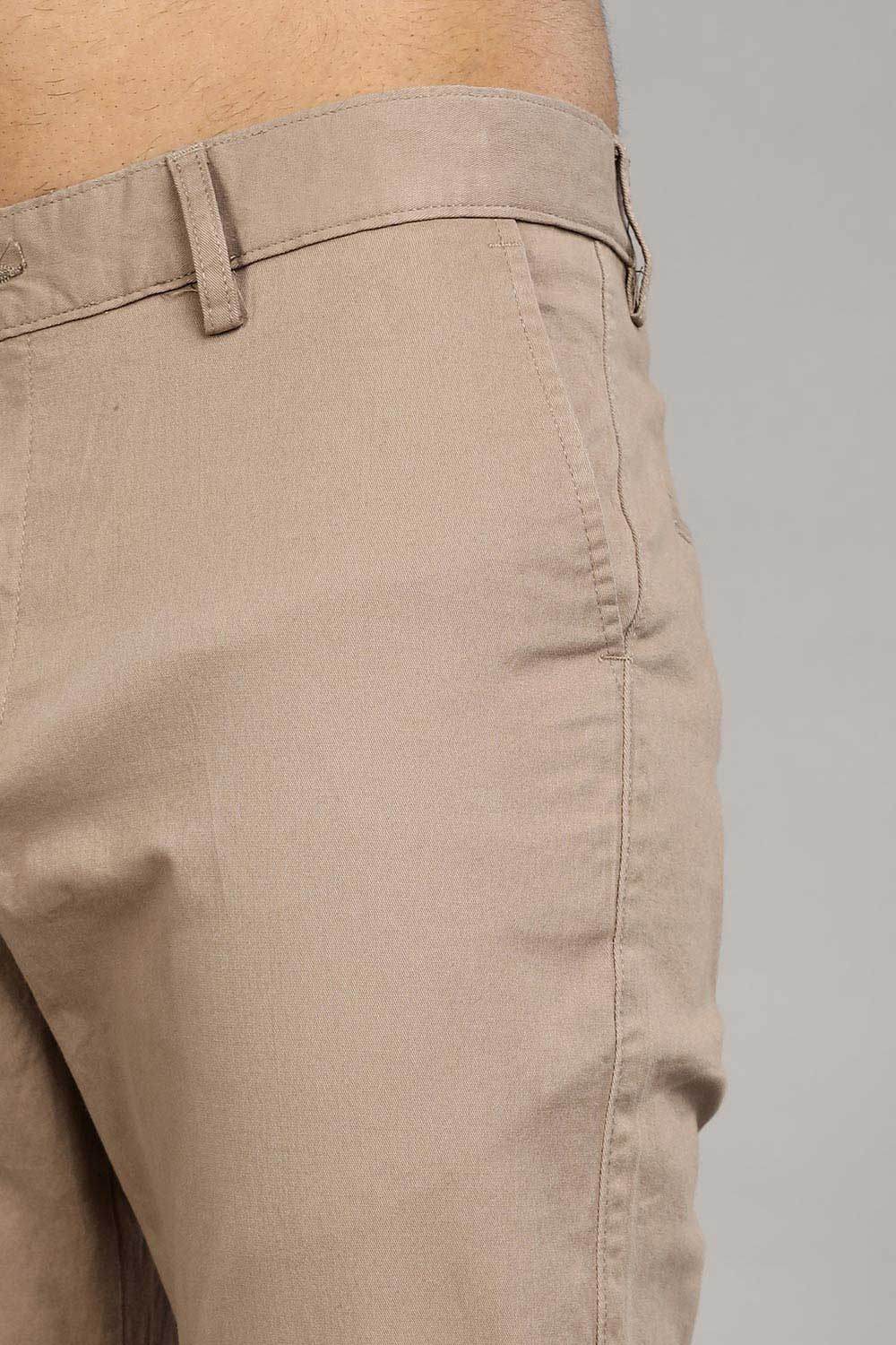 Enhance Men's Grey Cotton Stretch Trousers with Zipper Fly and Side Pockets – Office to Casual Wear - Cream - R406 - Naidu Hall Family Store