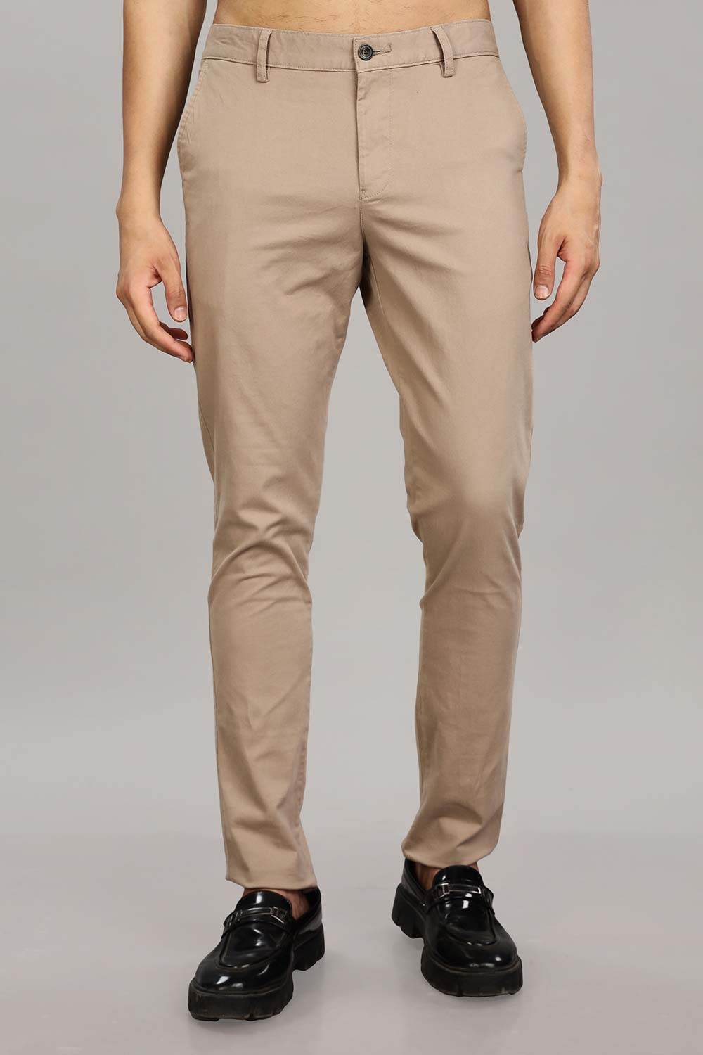 Enhance Men's Grey Cotton Stretch Trousers with Zipper Fly and Side Pockets – Office to Casual Wear - Cream - R406 - Naidu Hall Family Store
