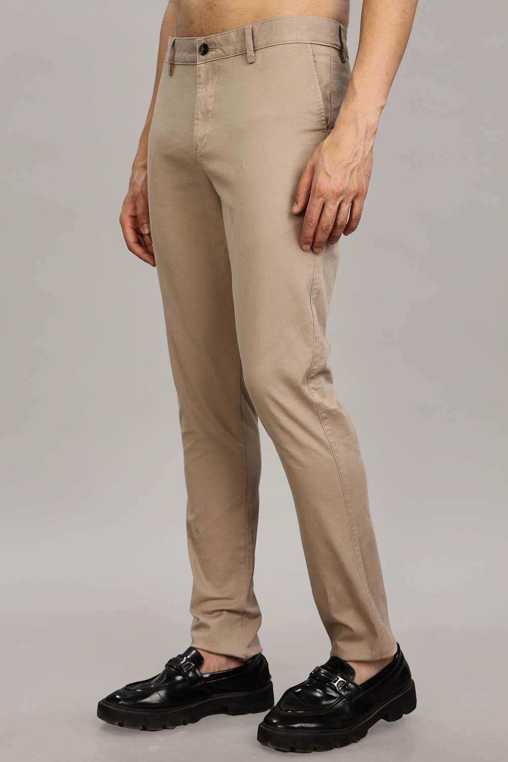 Enhance Men's Grey Cotton Stretch Trousers with Zipper Fly and Side Pockets – Office to Casual Wear - Cream - R406 - Naidu Hall Family Store