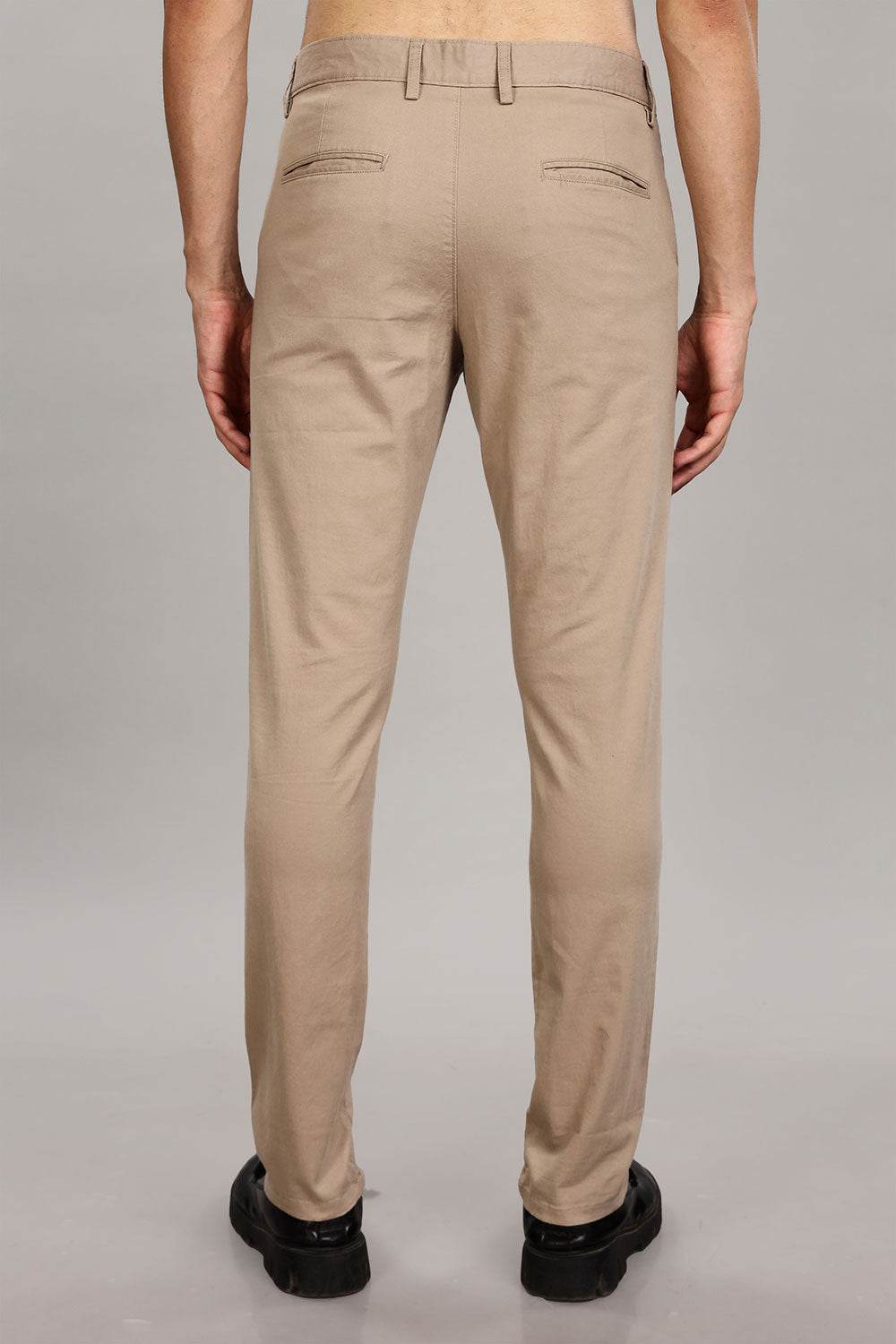 Enhance Men's Grey Cotton Stretch Trousers with Zipper Fly and Side Pockets – Office to Casual Wear - Cream - R406 - Naidu Hall Family Store