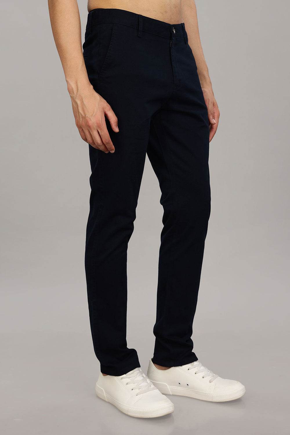 Enhance Men's Grey Cotton Stretch Trousers with Zipper Fly and Side Pockets – Office to Casual Wear - Navy - R403 - Naidu Hall Family Store