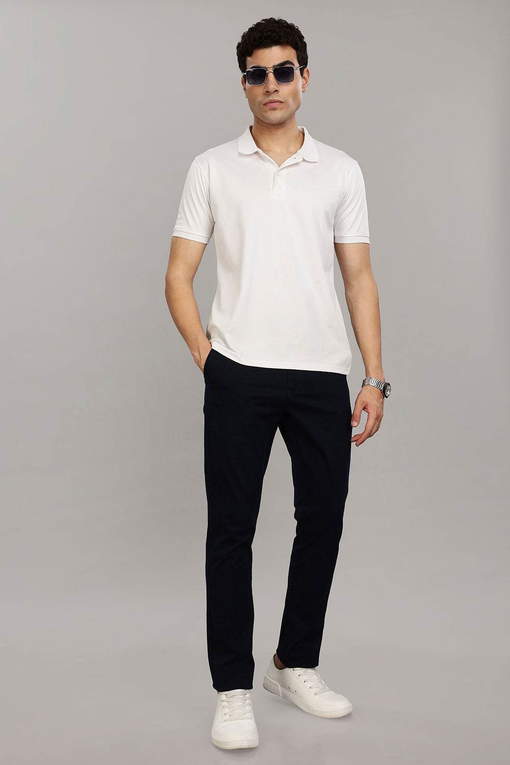 Enhance Men's Grey Cotton Stretch Trousers with Zipper Fly and Side Pockets – Office to Casual Wear - Navy - R403 - Naidu Hall Family Store