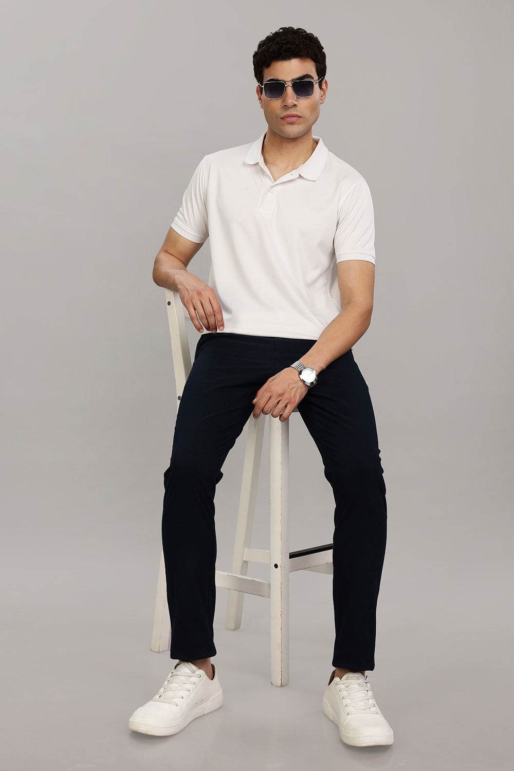 Enhance Men's Grey Cotton Stretch Trousers with Zipper Fly and Side Pockets – Office to Casual Wear - Navy - R403 - Naidu Hall Family Store