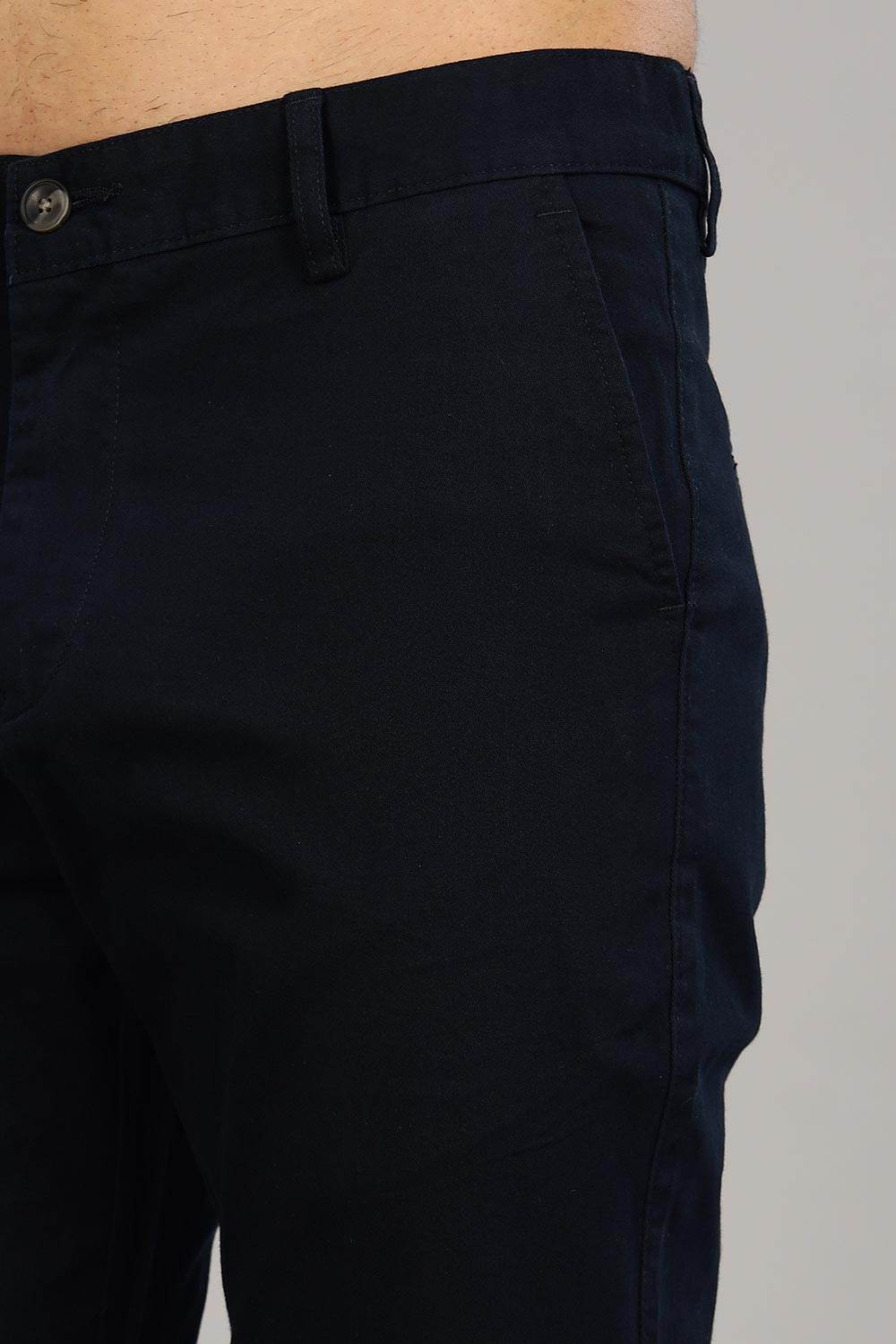 Enhance Men's Grey Cotton Stretch Trousers with Zipper Fly and Side Pockets – Office to Casual Wear - Navy - R403 - Naidu Hall Family Store