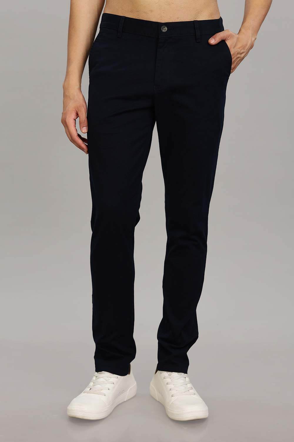 Enhance Men's Grey Cotton Stretch Trousers with Zipper Fly and Side Pockets – Office to Casual Wear - Navy - R403 - Naidu Hall Family Store