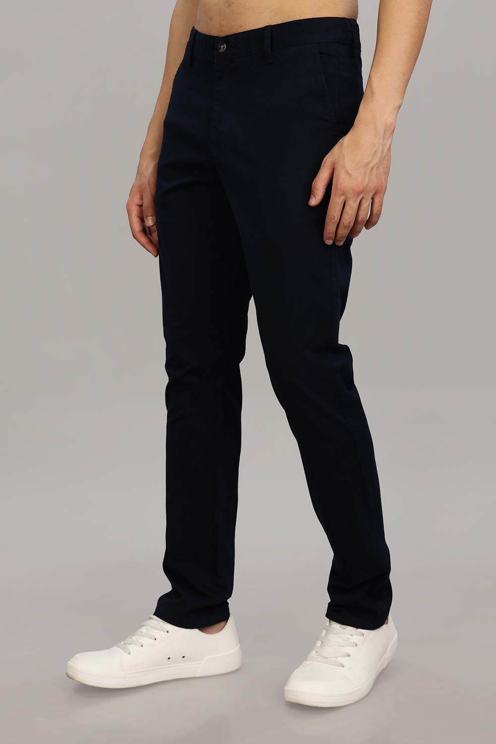 Enhance Men's Grey Cotton Stretch Trousers with Zipper Fly and Side Pockets – Office to Casual Wear - Navy - R403 - Naidu Hall Family Store