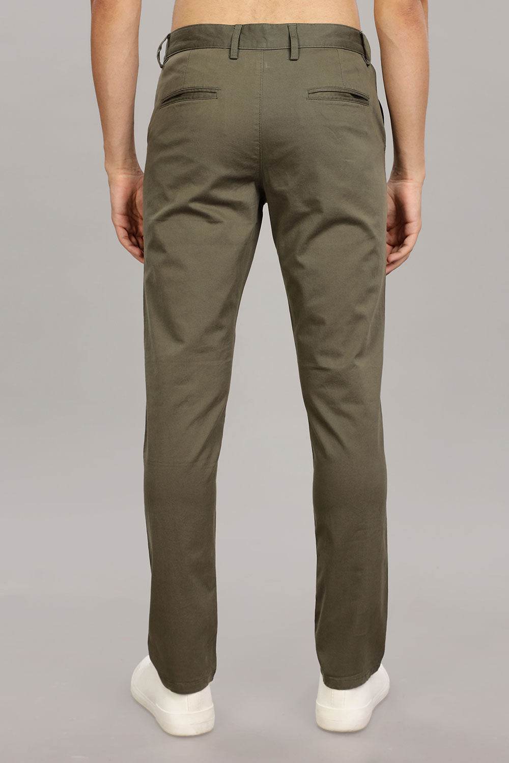 Enhance Men's Grey Cotton Stretch Trousers with Zipper Fly and Side Pockets – Office to Casual Wear - Green - R408 - Naidu Hall Family Store