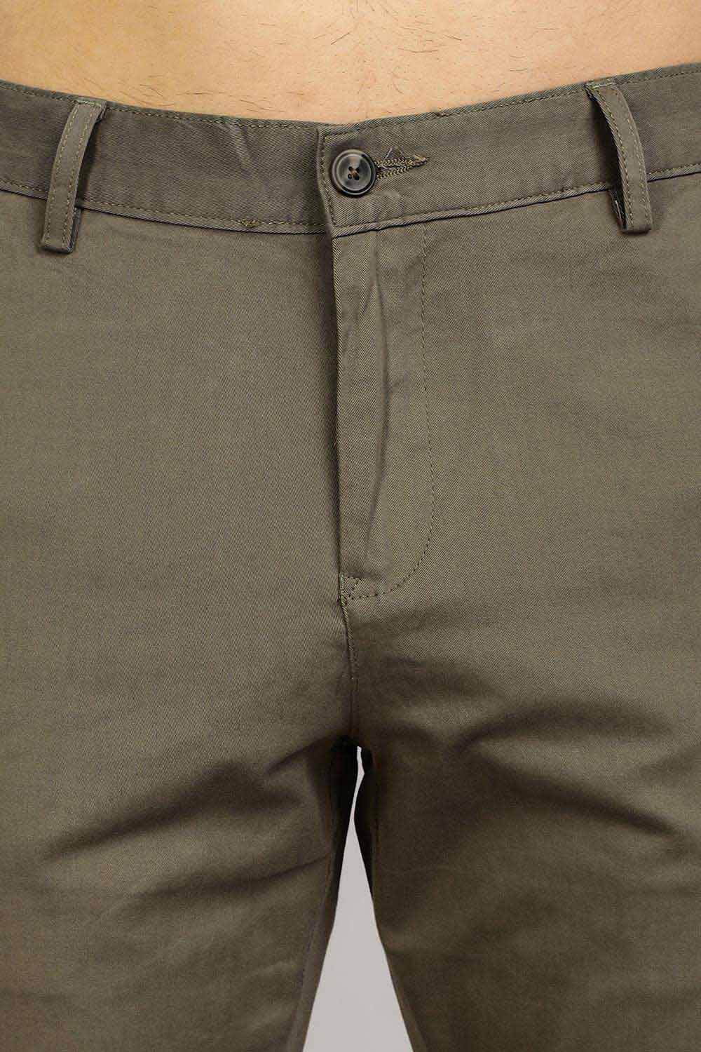 Enhance Men's Grey Cotton Stretch Trousers with Zipper Fly and Side Pockets – Office to Casual Wear - Green - R408 - Naidu Hall Family Store