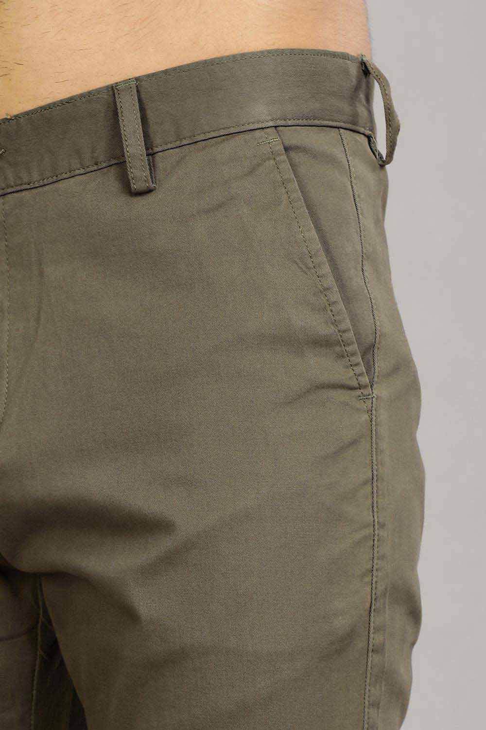 Enhance Men's Grey Cotton Stretch Trousers with Zipper Fly and Side Pockets – Office to Casual Wear - Green - R408 - Naidu Hall Family Store