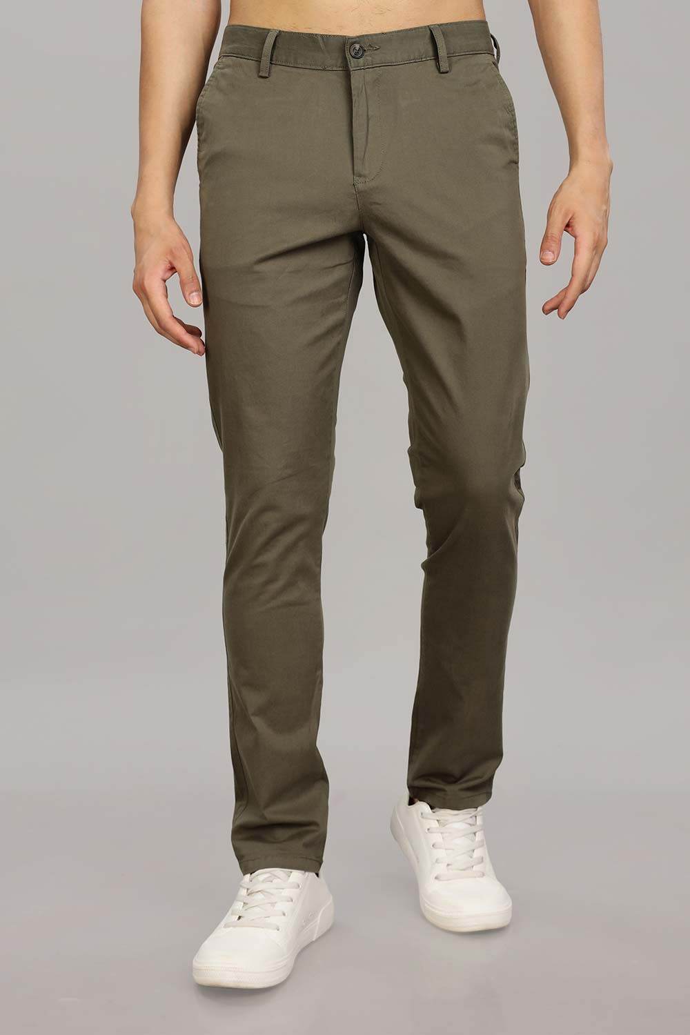Enhance Men's Grey Cotton Stretch Trousers with Zipper Fly and Side Pockets – Office to Casual Wear - Green - R408 - Naidu Hall Family Store