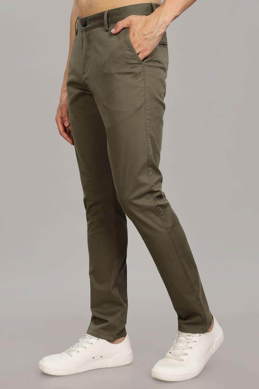 Enhance Men's Grey Cotton Stretch Trousers with Zipper Fly and Side Pockets – Office to Casual Wear - Green - R408 - Naidu Hall Family Store