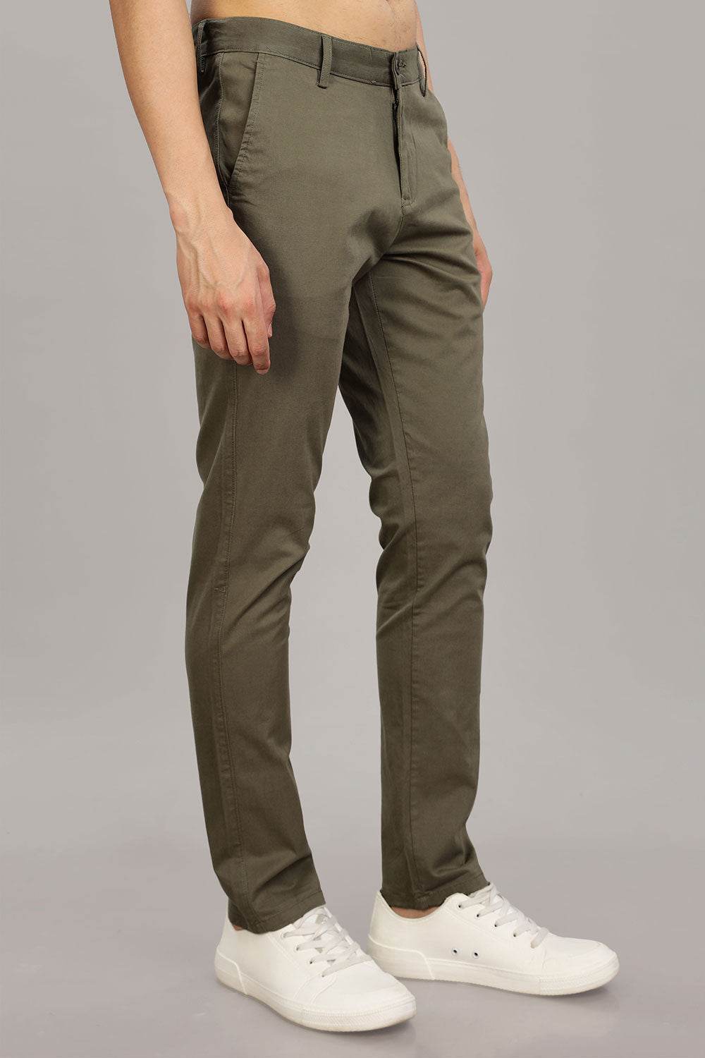 Enhance Men's Grey Cotton Stretch Trousers with Zipper Fly and Side Pockets – Office to Casual Wear - Green - R408 - Naidu Hall Family Store