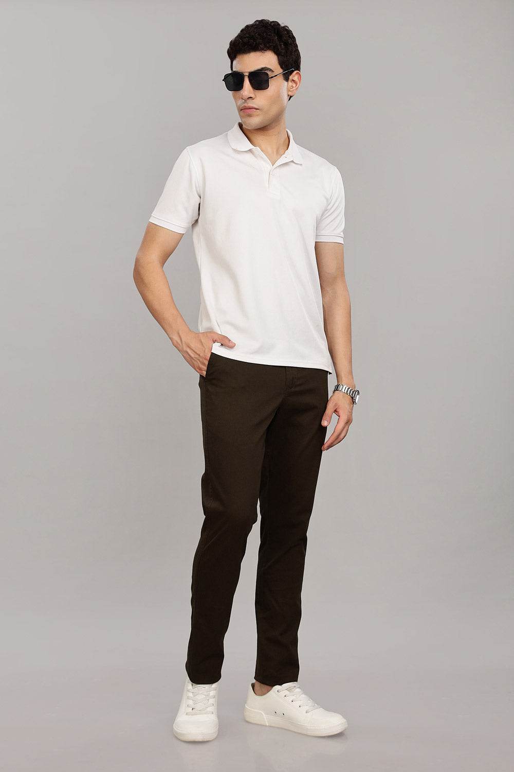 Enhance Men's Grey Cotton Stretch Trousers with Zipper Fly and Side Pockets – Office to Casual Wear - Black - R404 - Naidu Hall Family Store