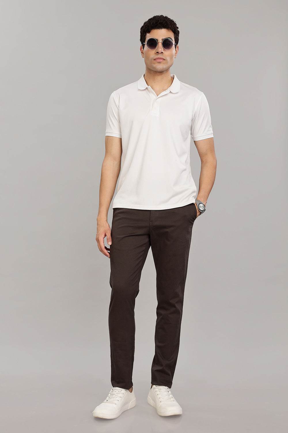 Enhance Men's Grey Cotton Stretch Trousers with Zipper Fly and Side Pockets – Office to Casual Wear - Dark Grey - R401 - Naidu Hall Family Store