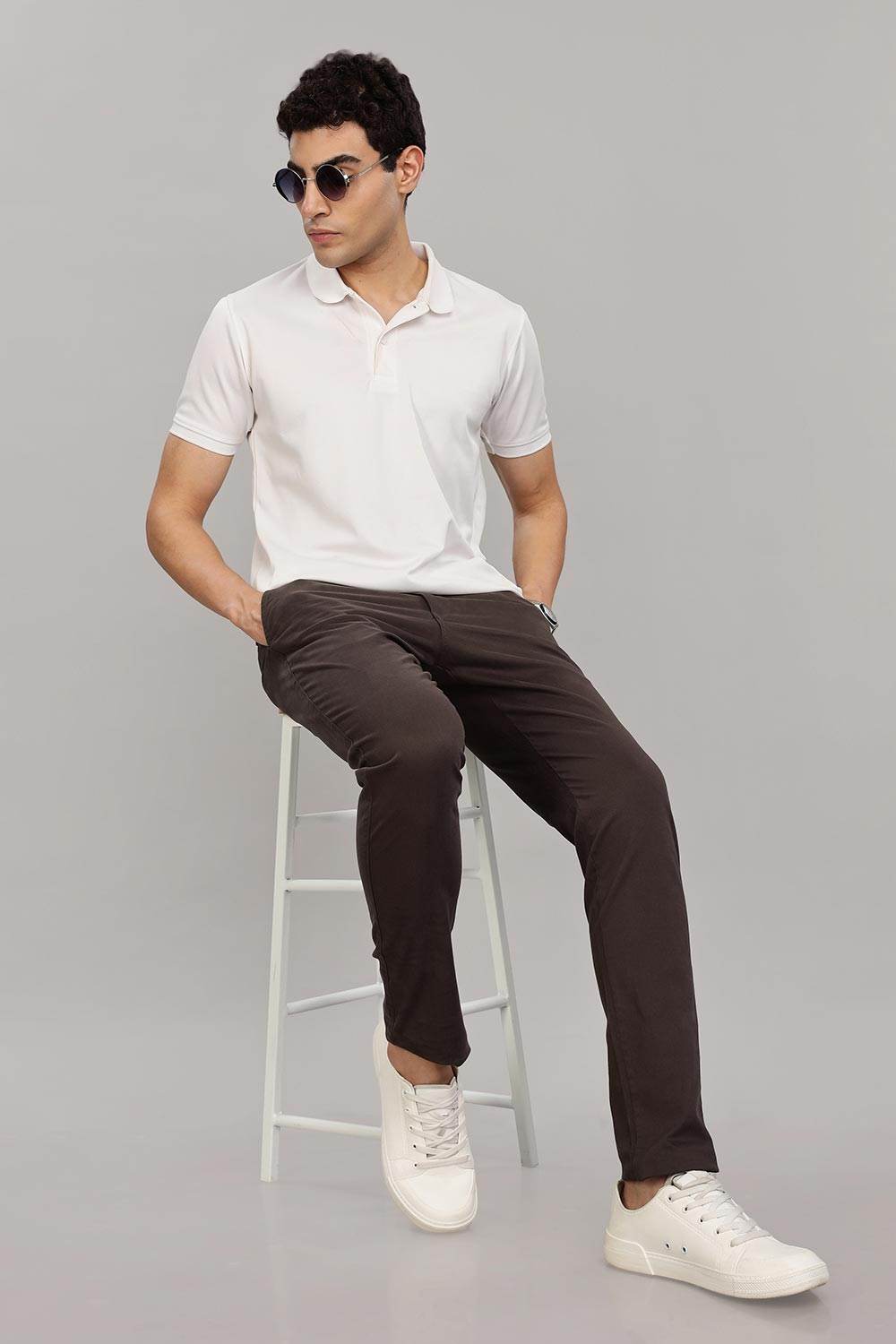 Enhance Men's Grey Cotton Stretch Trousers with Zipper Fly and Side Pockets – Office to Casual Wear - Dark Grey - R401 - Naidu Hall Family Store