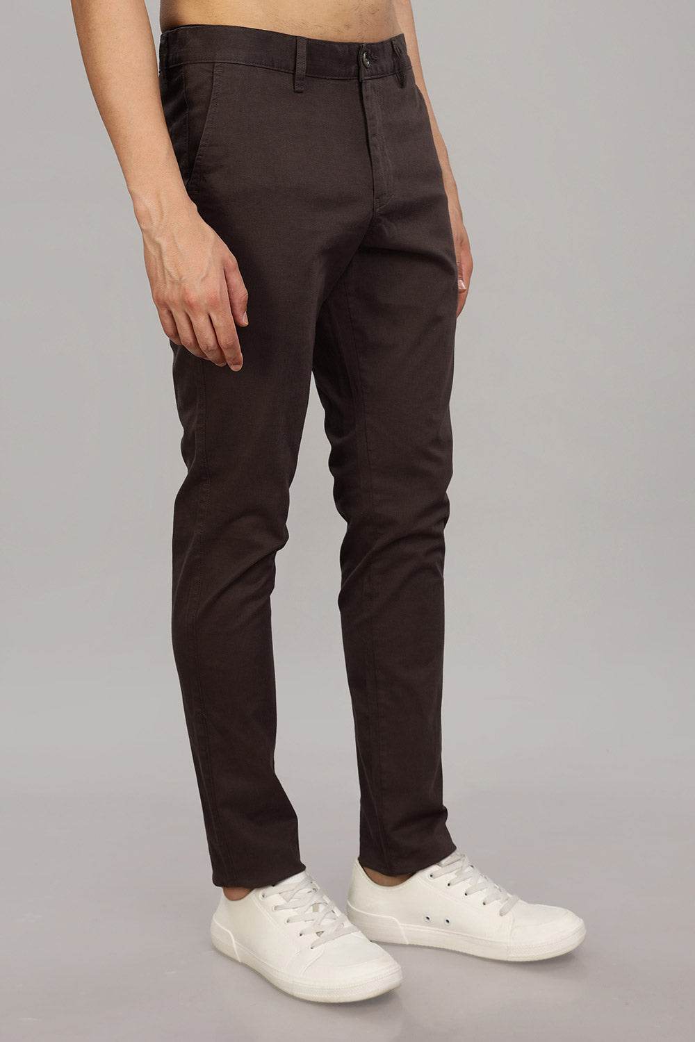 Enhance Men's Grey Cotton Stretch Trousers with Zipper Fly and Side Pockets – Office to Casual Wear - Dark Grey - R401 - Naidu Hall Family Store