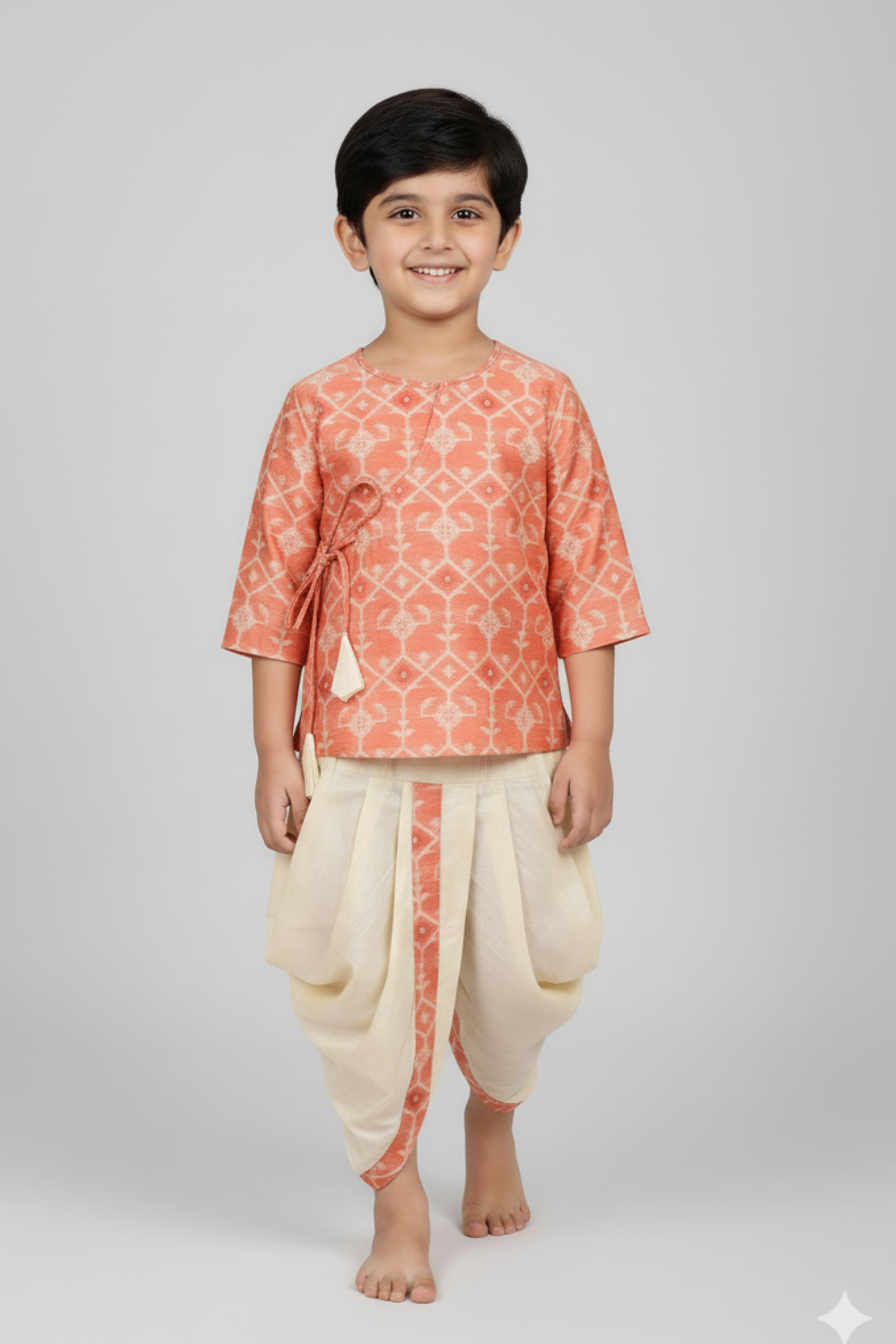 Navkrish Boys Cotton Kurta Dhoti Set – Jamdhani Traditional Wear - Peach - KD05