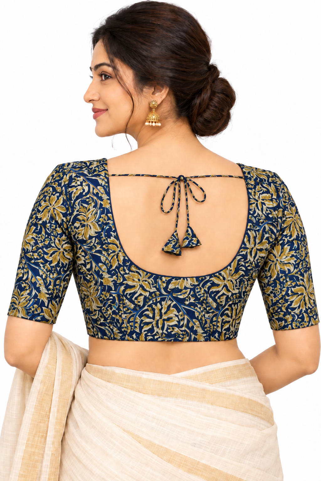 Women's Prints Cotton Blend Saree Blouse with Round Neck, Elbow Sleeve and Regular Fit | Ready-to-Wear Saree Blouse for Daily Wear & Festive Wear - 144B
