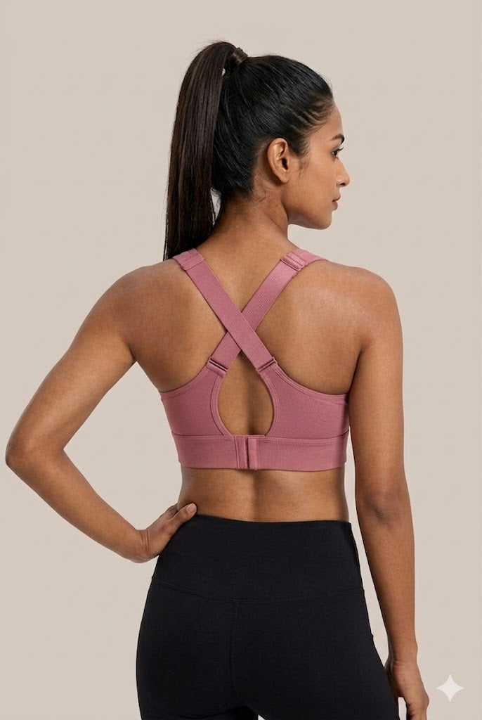 High Support Sports Bra for Women – Front Zip Adjustable Strap Workout Padded Bra with Velcro Straps & Underband | Gym, Running & Training Bra - 0839