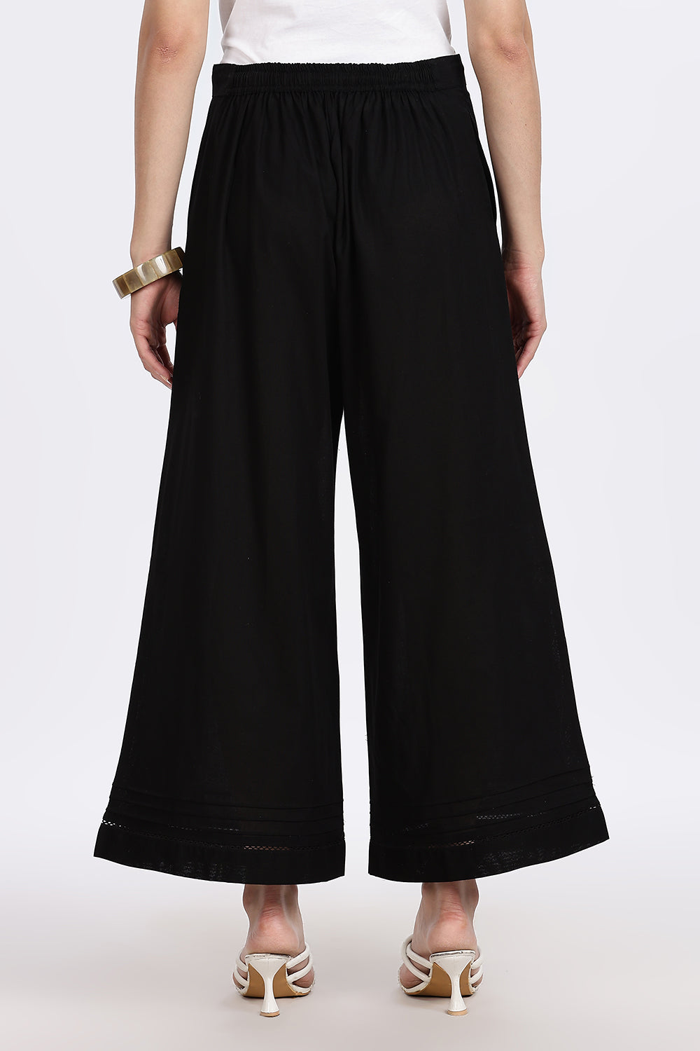 Mythri Women’s Wide-Leg Pant – Cotton Blend Everyday Wear with Pintuck and Lace Insert | Comfortable & Elegant - TD01
