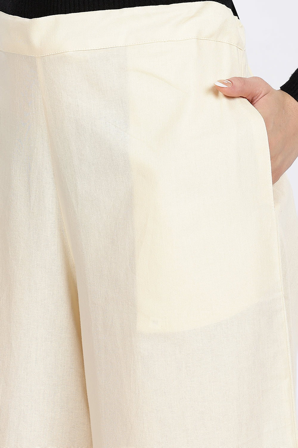 Mythri Women’s Wide-Leg Pant – Cotton Blend Everyday Wear with Pintuck and Lace Insert | Comfortable & Elegant - TD01