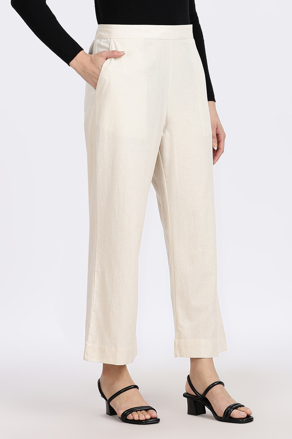 Mythri Women’s Straight Wide-Leg Pant – Cotton Blend Everyday Wear with Drawstring and Pockets | Comfortable & Elegant - TD02