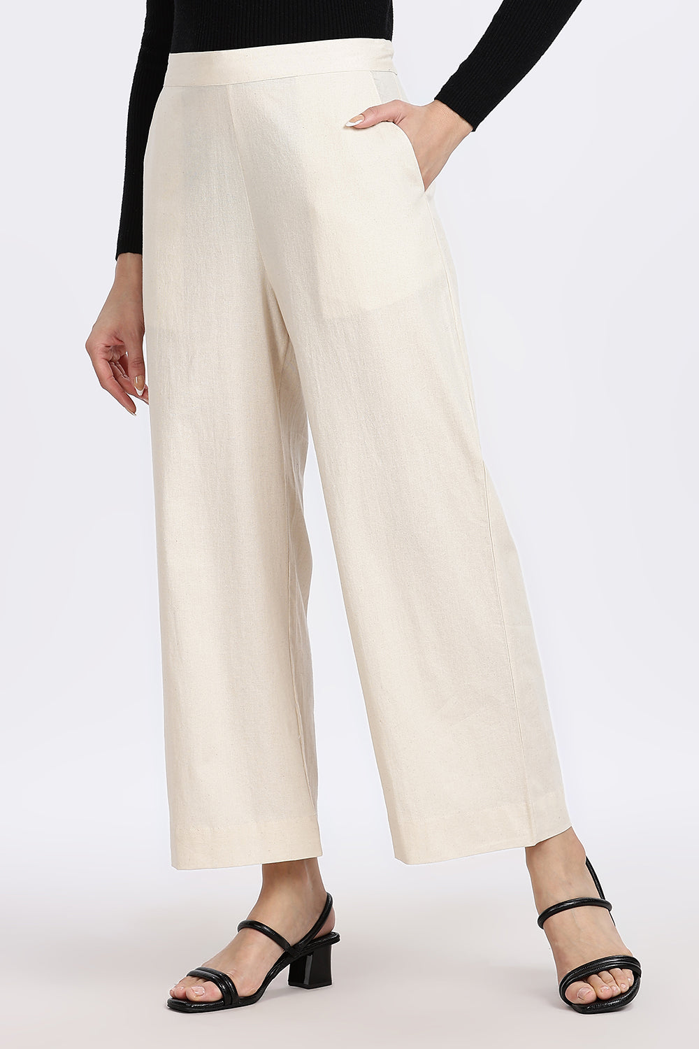 Mythri Women’s Straight Wide-Leg Pant – Cotton Blend Everyday Wear with Drawstring and Pockets | Comfortable & Elegant - TD02