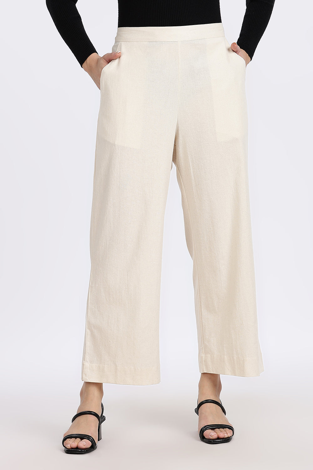 Mythri Women’s Straight Wide-Leg Pant – Cotton Blend Everyday Wear with Drawstring and Pockets | Comfortable & Elegant - TD02