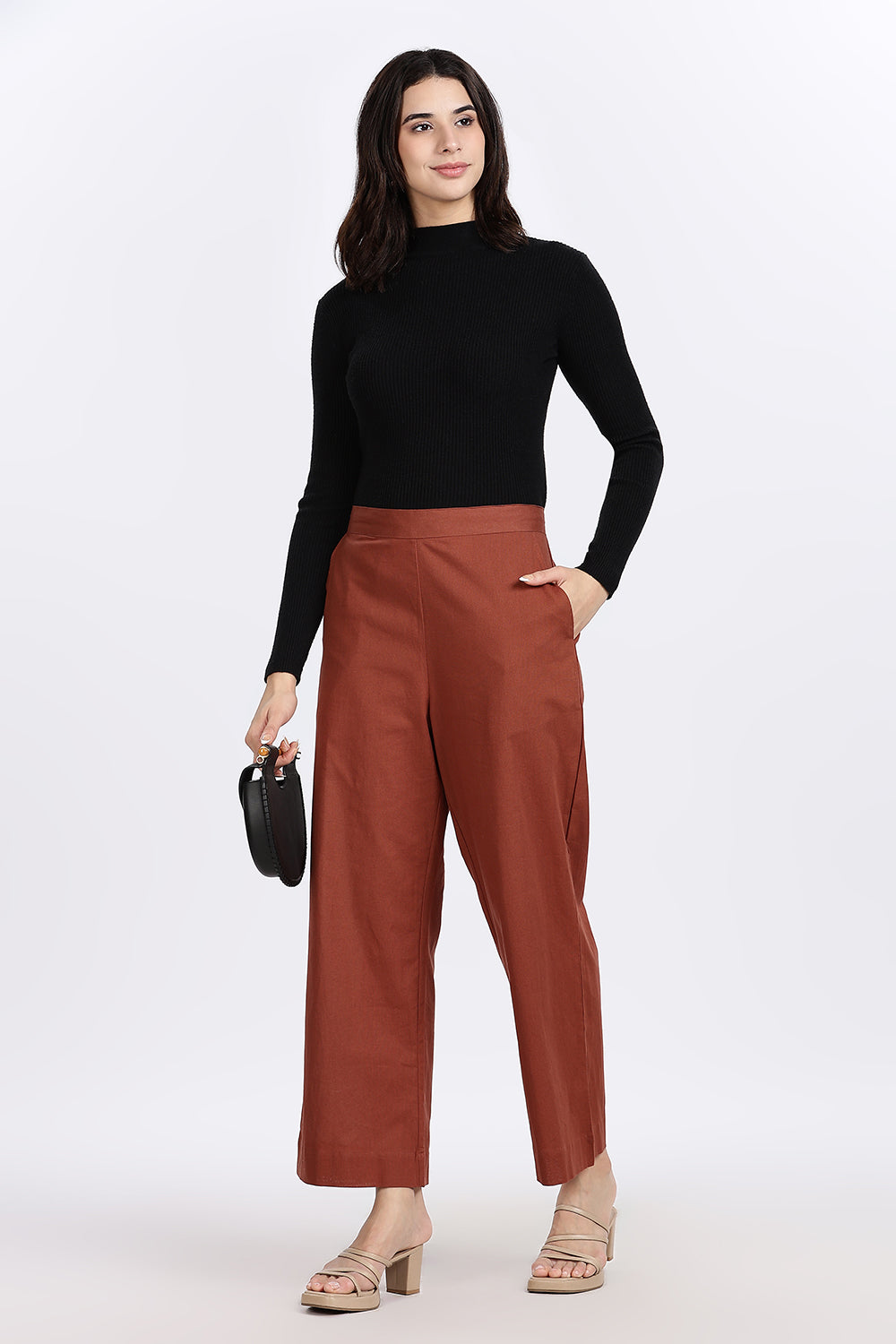 Mythri Women’s Straight Wide-Leg Pant – Cotton Blend Everyday Wear with Drawstring and Pockets | Comfortable & Elegant - TD02