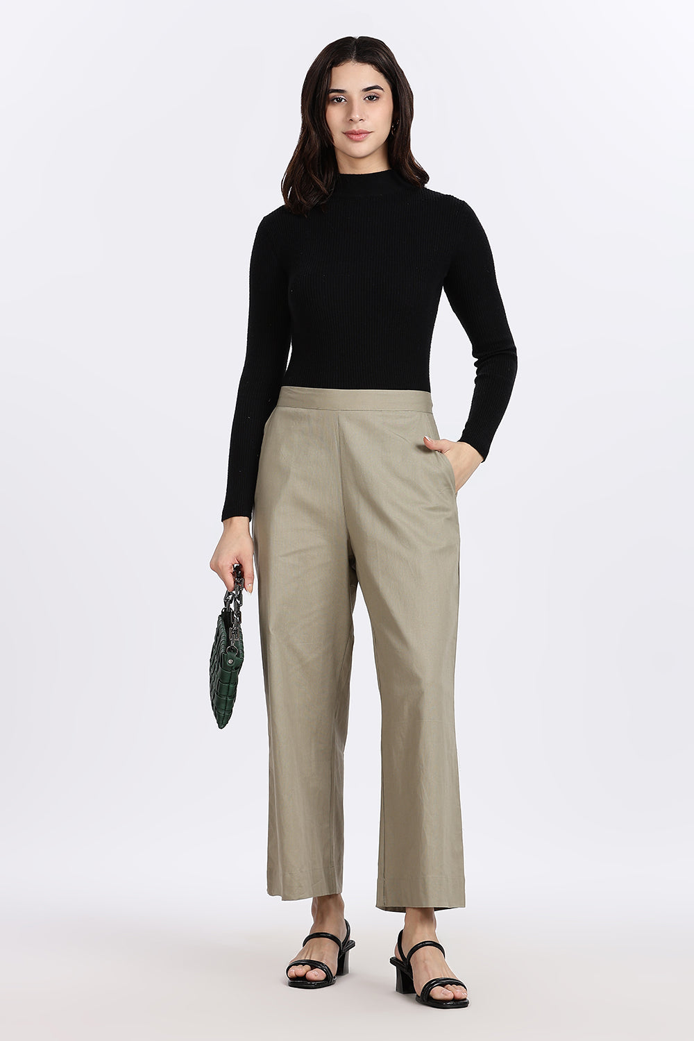 Mythri Women’s Straight Wide-Leg Pant – Cotton Blend Everyday Wear with Drawstring and Pockets | Comfortable & Elegant - TD02