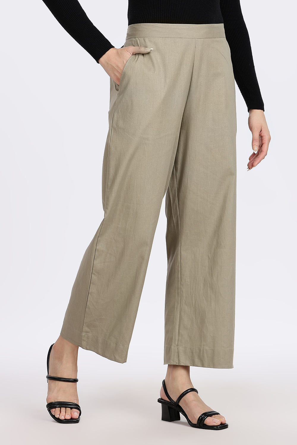 Mythri Women’s Straight Wide-Leg Pant – Cotton Blend Everyday Wear with Drawstring and Pockets | Comfortable & Elegant - TD02