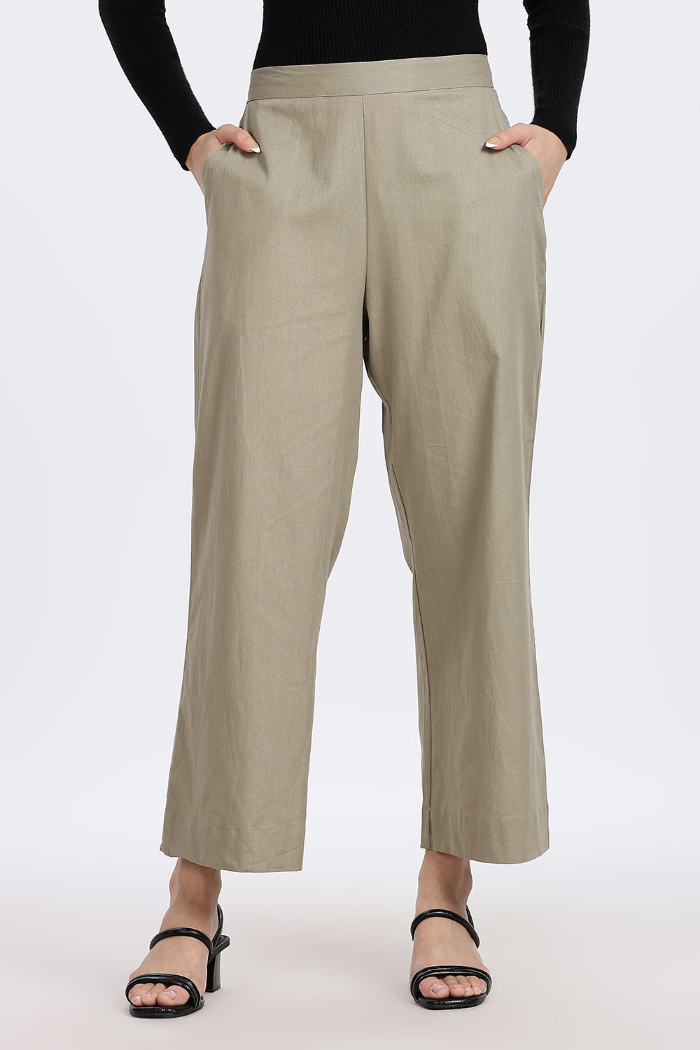 Mythri Women’s Straight Wide-Leg Pant – Cotton Blend Everyday Wear with Drawstring and Pockets | Comfortable & Elegant - TD02